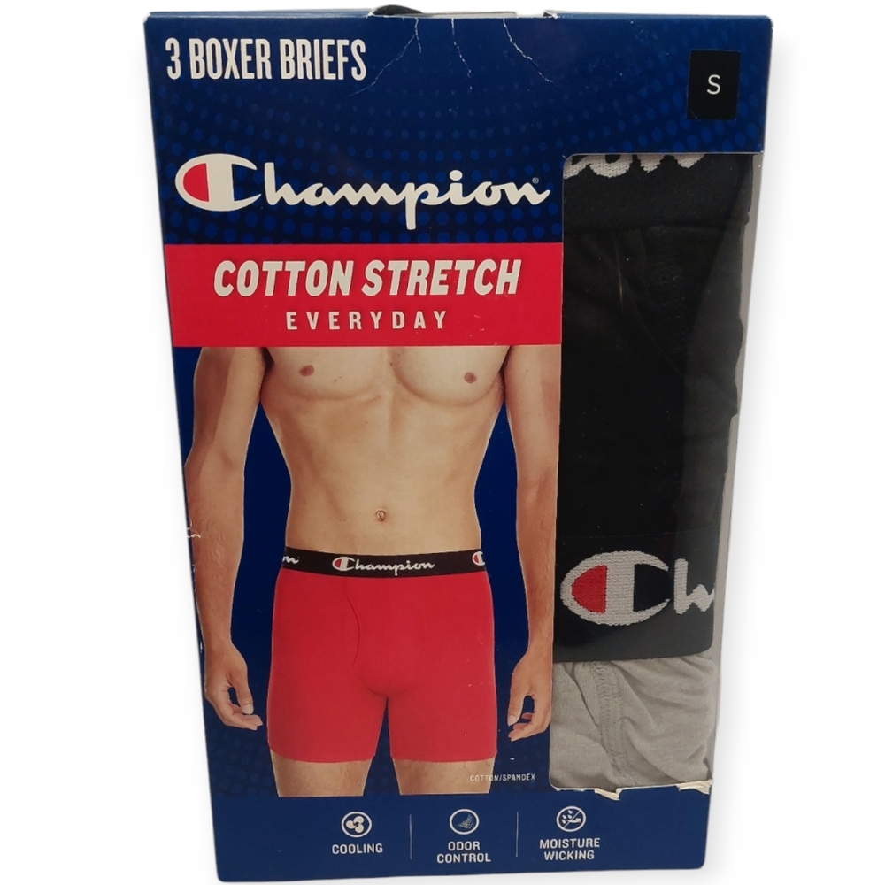 Champion Men's Size Small Boxer Briefs Cotton Stretch Everyday 3 Pack